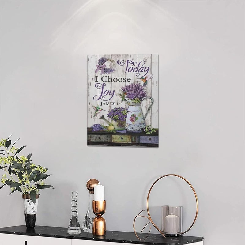 Tijuboni Purple Lavender Wall Art Farmhouse Today I Choose Joy Pictures Canvas Decor Country Flower Hummingbird Painting Prints Framed Artwork for Living Room Bedroom Bathroom 12x16 - Image 2