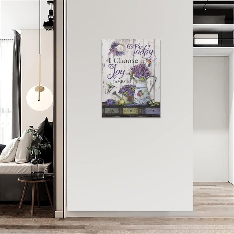 Tijuboni Purple Lavender Wall Art Farmhouse Today I Choose Joy Pictures Canvas Decor Country Flower Hummingbird Painting Prints Framed Artwork for Living Room Bedroom Bathroom 12x16 - Image 4