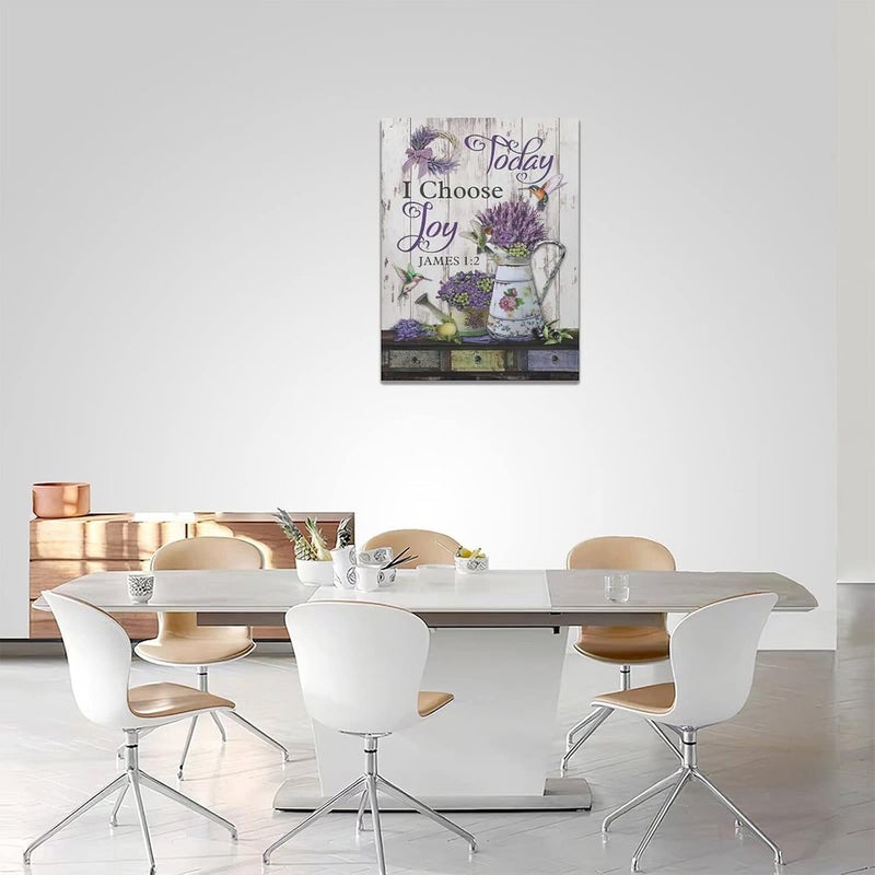 Tijuboni Purple Lavender Wall Art Farmhouse Today I Choose Joy Pictures Canvas Decor Country Flower Hummingbird Painting Prints Framed Artwork for Living Room Bedroom Bathroom 12x16 - Image 5