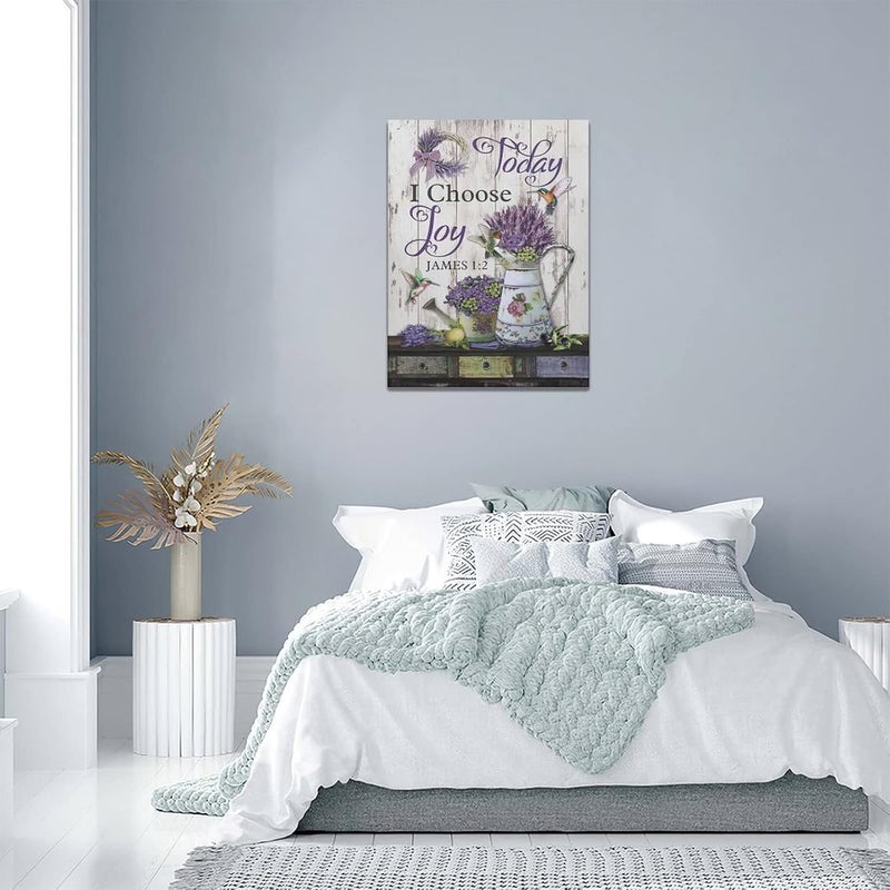 Tijuboni Purple Lavender Wall Art Farmhouse Today I Choose Joy Pictures Canvas Decor Country Flower Hummingbird Painting Prints Framed Artwork for Living Room Bedroom Bathroom 12x16 - Image 3