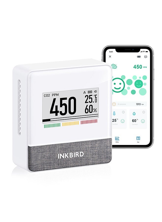 INKBIRD INKBIRD Smart Indoor Air Quality Monitor IAM-T1 Electronic Ink Display CO2 Level Indication App Monitor CO2 Temperature Relative Humidity and Air Pressure 4 Years Battery Life  - Image 1