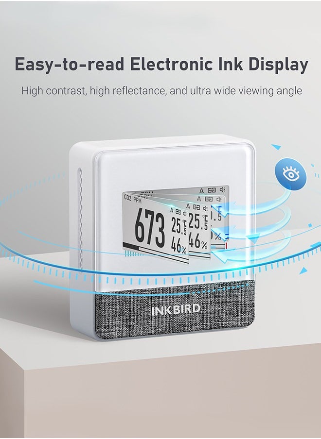 INKBIRD INKBIRD Smart Indoor Air Quality Monitor IAM-T1 Electronic Ink Display CO2 Level Indication App Monitor CO2 Temperature Relative Humidity and Air Pressure 4 Years Battery Life  - Image 5