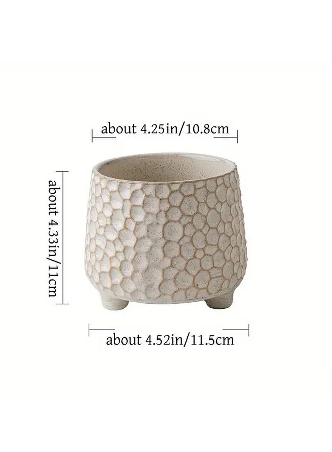 Rustic Ceramic Kitchen Utensil Holder Three Legged Pine Cone Shape With Hexagonal Pattern Light Grey Interior For Countertop Organization Farmhouse Decor Storage For Wooden Metal Spoons Handcrafted Look - Image 3