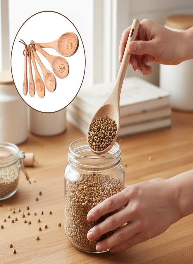 Xyembu 6pcs Wooden Measuring Spoons and Scoops Set Measurings Tablespoons Natural Retro Measuring Scoops for Measurings Dry Ingredients(1/8 tsp+1/4 tsp+1/2 tsp+1 tsp+1/2 tbsp+1 tbsp) - Image 5