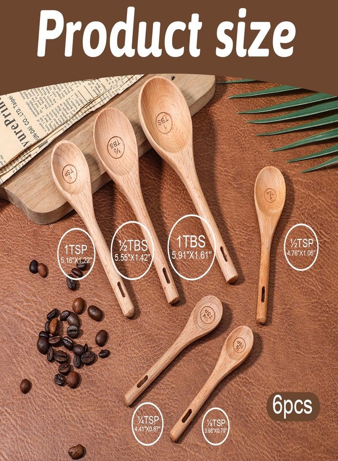Xyembu 6pcs Wooden Measuring Spoons and Scoops Set Measurings Tablespoons Natural Retro Measuring Scoops for Measurings Dry Ingredients(1/8 tsp+1/4 tsp+1/2 tsp+1 tsp+1/2 tbsp+1 tbsp) - Image 2