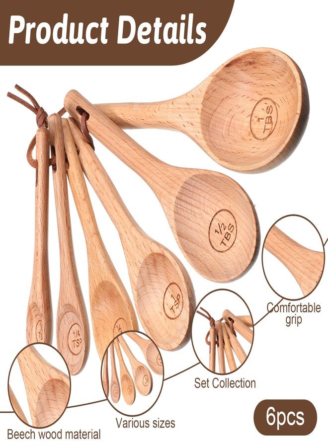Xyembu 6pcs Wooden Measuring Spoons and Scoops Set Measurings Tablespoons Natural Retro Measuring Scoops for Measurings Dry Ingredients(1/8 tsp+1/4 tsp+1/2 tsp+1 tsp+1/2 tbsp+1 tbsp) - Image 3
