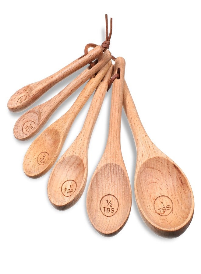 Xyembu 6pcs Wooden Measuring Spoons and Scoops Set Measurings Tablespoons Natural Retro Measuring Scoops for Measurings Dry Ingredients(1/8 tsp+1/4 tsp+1/2 tsp+1 tsp+1/2 tbsp+1 tbsp) - Image 1
