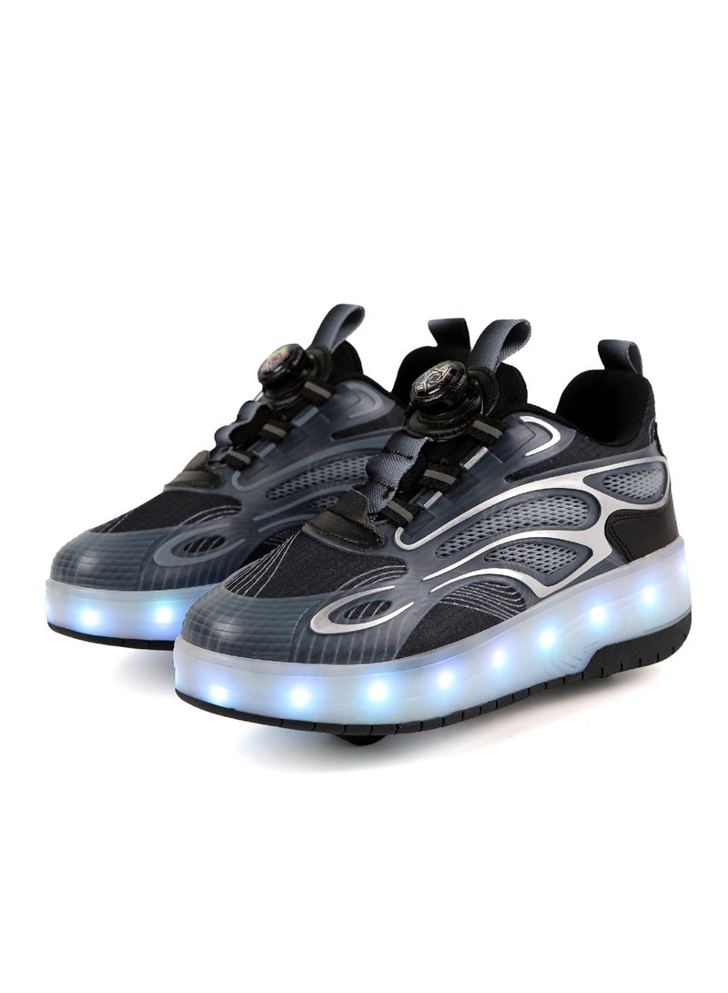 Generic Shoes with Wheels Kid Roller Skates Shoes LED Light Color Shoes Skate Shoes Kids Gifts Boys Girls Shiny Roller Skates - Black  - Image 1
