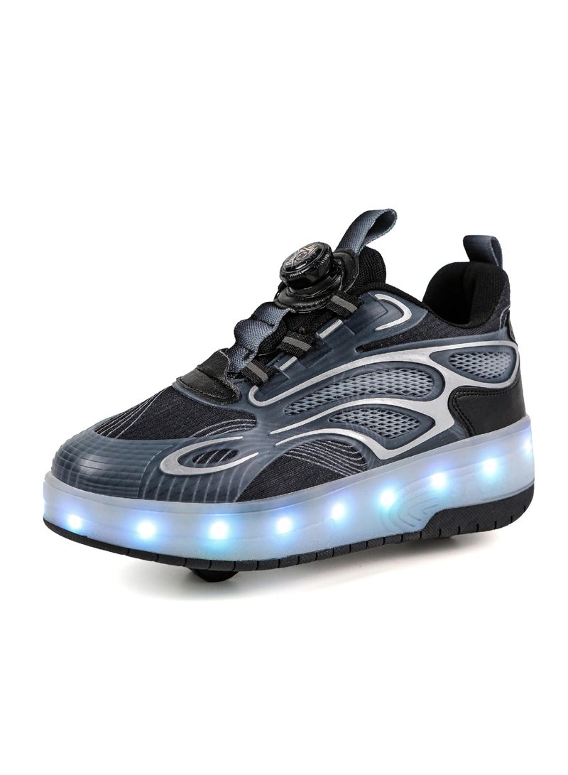 Generic Shoes with Wheels Kid Roller Skates Shoes LED Light Color Shoes Skate Shoes Kids Gifts Boys Girls Shiny Roller Skates - Black  - Image 2