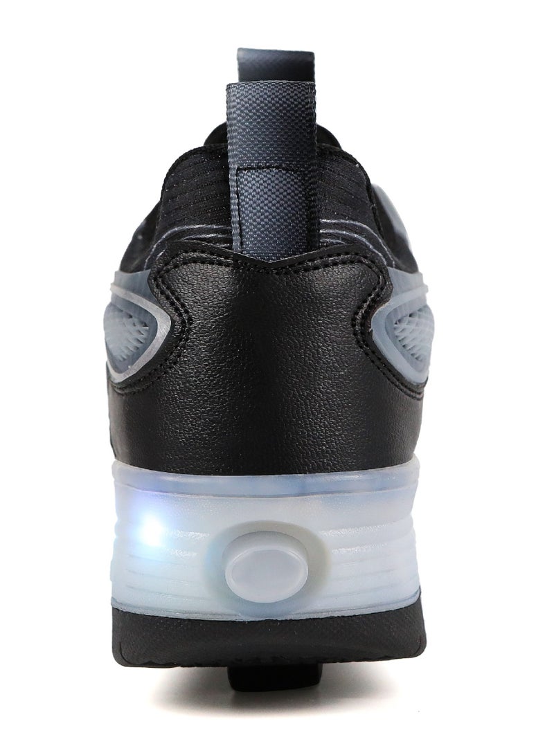Generic Shoes with Wheels Kid Roller Skates Shoes LED Light Color Shoes Skate Shoes Kids Gifts Boys Girls Shiny Roller Skates - Black  - Image 4
