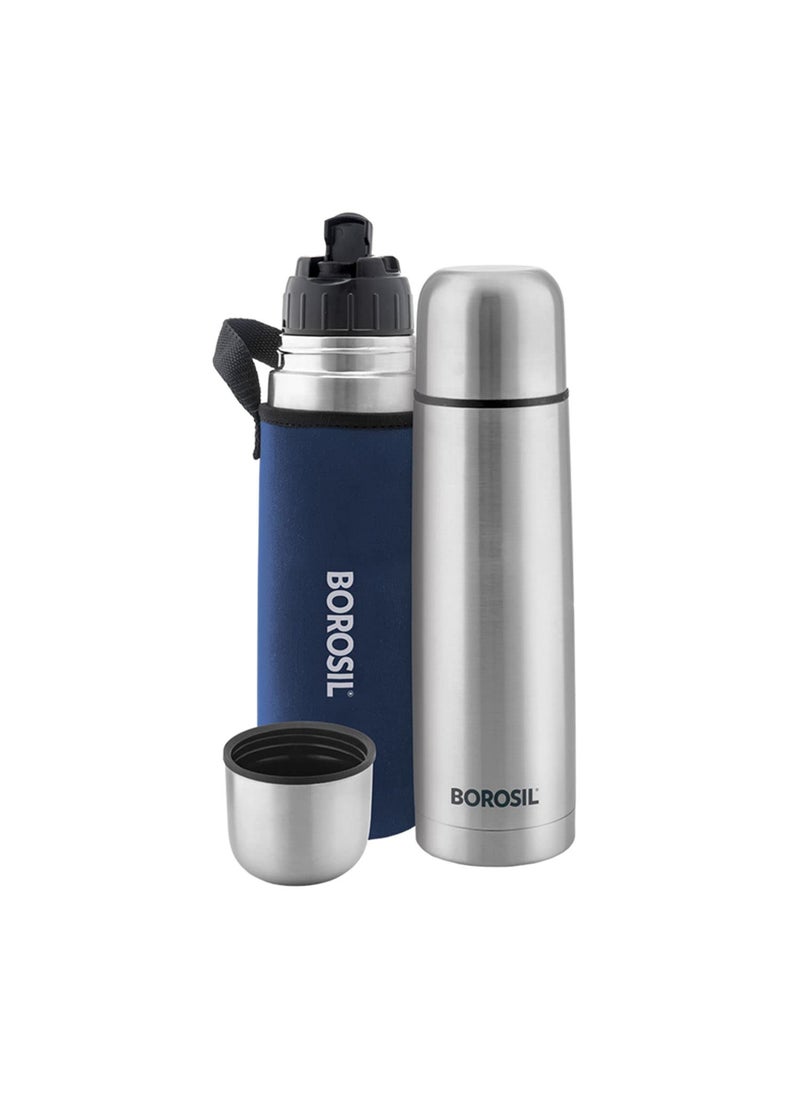 BOROSIL Borosil Hydra Thermo 500 ml Stainless Steel Water Bottle | Double Wall Vacuum Insulated Flask | 24 Hours Hot and Cold | Bottle for Office, Gym, School, Blue  - Image 1