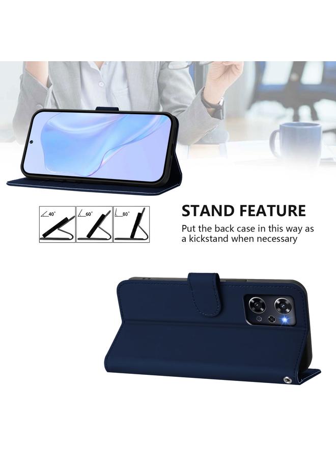 S-TOP Case For OPPO Reno9 A Skin Feel Solid Color Leather Phone Case with Lanyard - Image 3