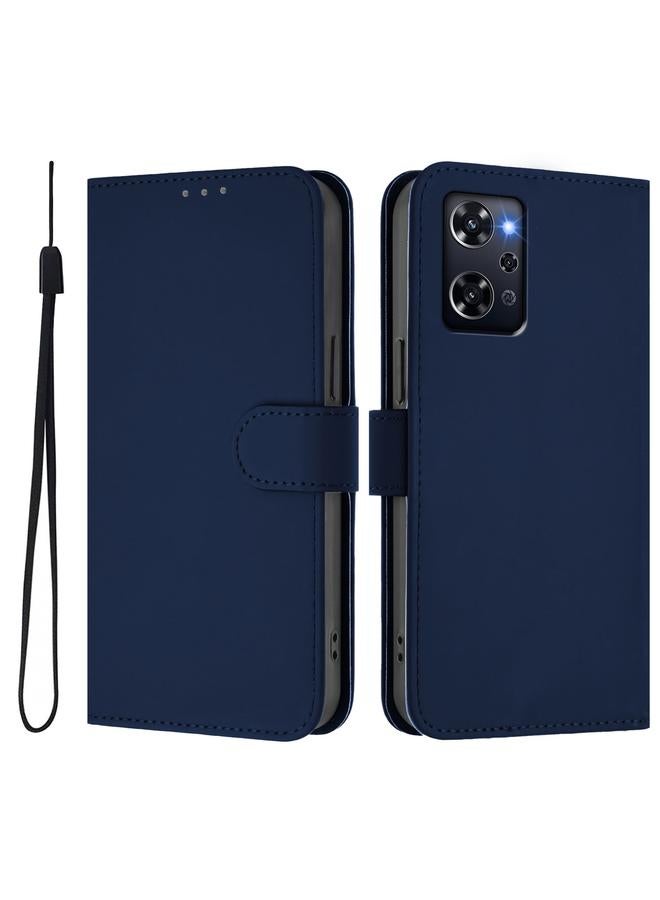 S-TOP Case For OPPO Reno9 A Skin Feel Solid Color Leather Phone Case with Lanyard - Image 2