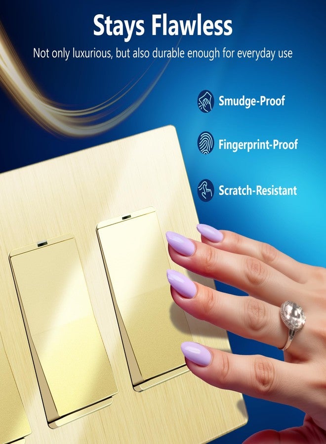 LIDER Brushed Finish Decorator Switch Cover, Screwless Wall Plate, Mid-Size 3-Gang 4.88" x 6.77", Unbreakable Polycarbonate Thermoplastic, UL Listed, LSWP-33M-BGD, Brushed Gold - Image 3