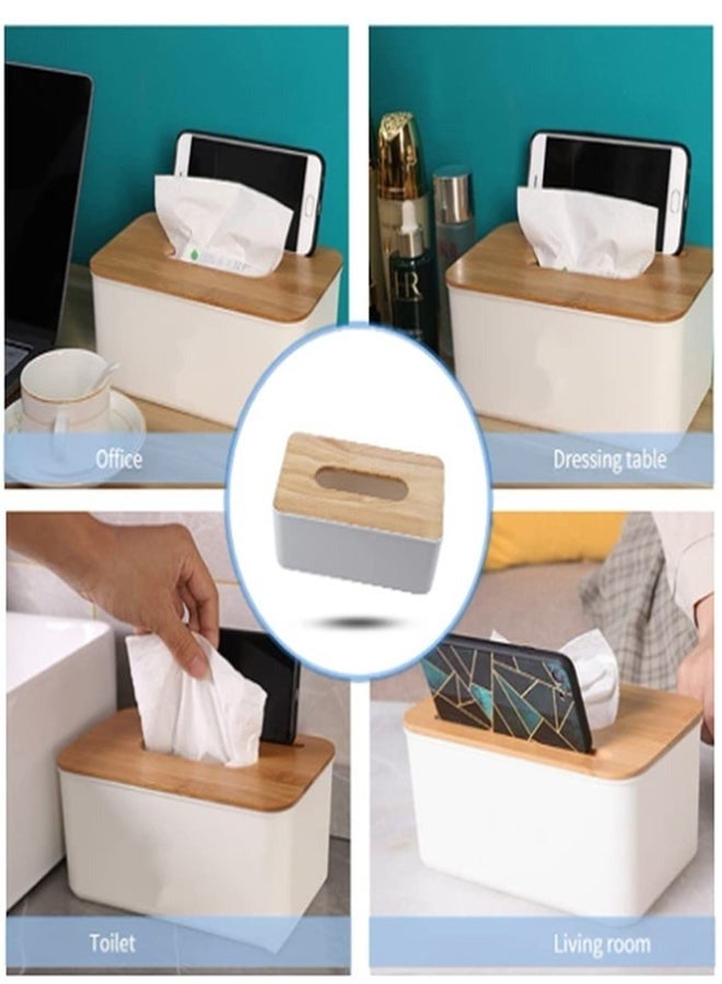 FALMER Plastic Rectangular Shape Facial Tissue Box With Bamboo Cover White 23x13x10cm - Image 3