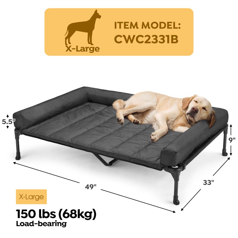 Veehoo Cooling Elevated Dog Bed Add Removable Waterproof Bolster Cushion Mat, Raised Pet Cot with Breathable Teslin Mesh, No-Slip Feet, Dog Sofa Bed for Indoor Outdoor, XLarge, Black CWC2331B - Image 2