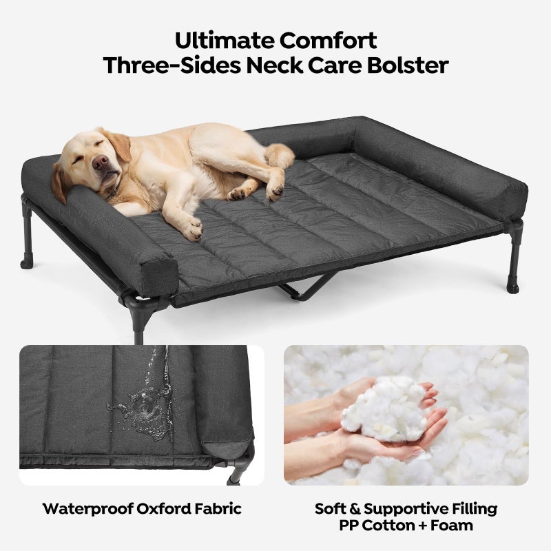 Veehoo Cooling Elevated Dog Bed Add Removable Waterproof Bolster Cushion Mat, Raised Pet Cot with Breathable Teslin Mesh, No-Slip Feet, Dog Sofa Bed for Indoor Outdoor, XLarge, Black CWC2331B - Image 3