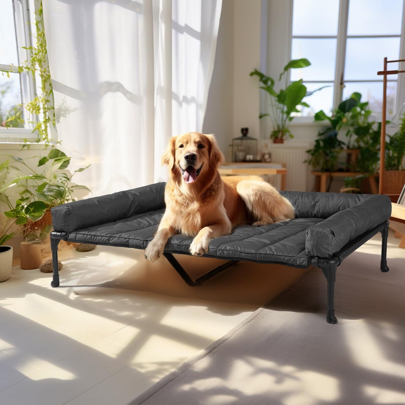 Veehoo Cooling Elevated Dog Bed Add Removable Waterproof Bolster Cushion Mat, Raised Pet Cot with Breathable Teslin Mesh, No-Slip Feet, Dog Sofa Bed for Indoor Outdoor, XLarge, Black CWC2331B - Image 1