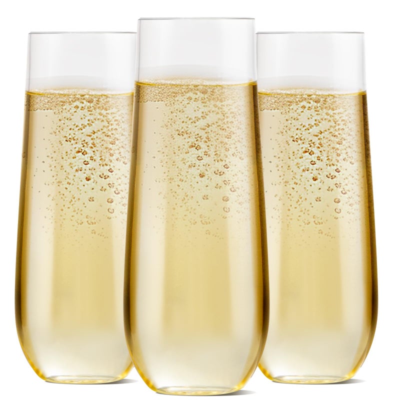 SUT 48 PCS Plastic Champagne Flutes Disposable Shatterproof Mimosa Glasses for Wedding Bridal Shower Party Supplies  Stemless Elegant Cups Bulk Pack Clear 12 oz  Unbreakable Catering Glasses