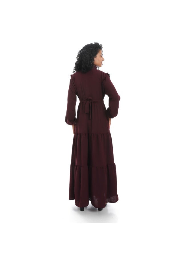 Caesar Women's dress with belt at the waist and long sleeves  - Image 3