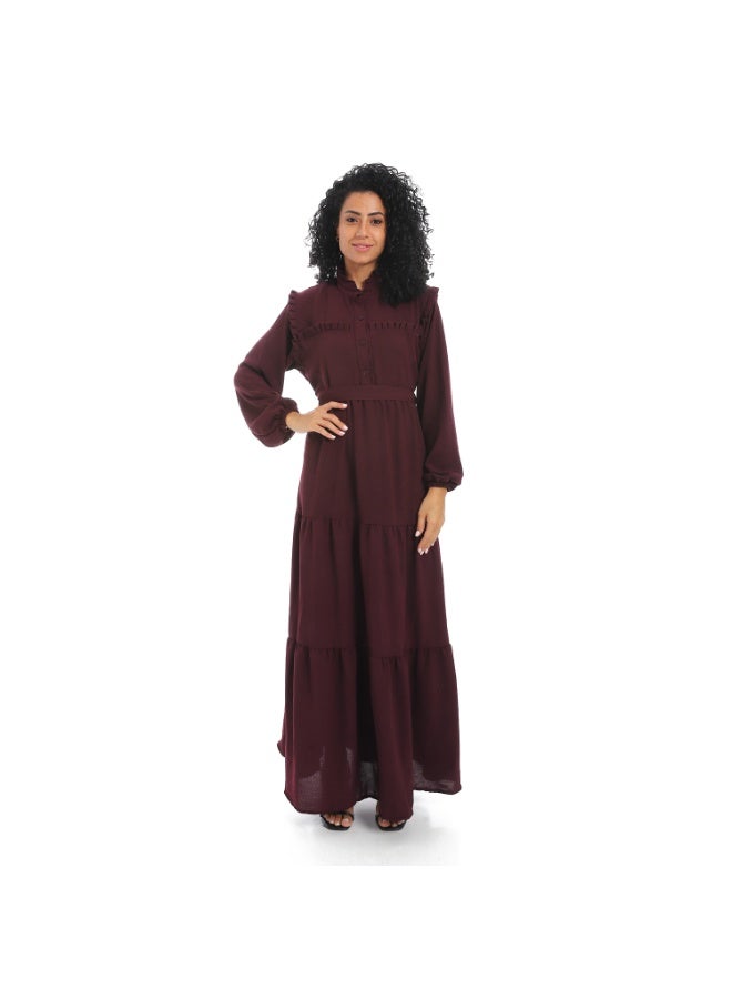 Caesar Women's dress with belt at the waist and long sleeves  - Image 5