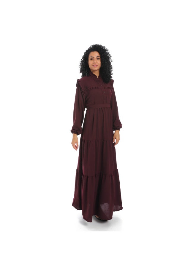 Caesar Women's dress with belt at the waist and long sleeves  - Image 1