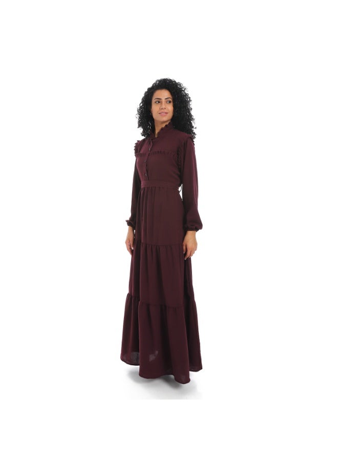 Caesar Women's dress with belt at the waist and long sleeves  - Image 2