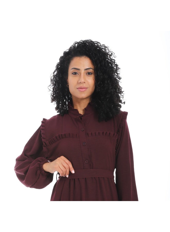 Caesar Women's dress with belt at the waist and long sleeves  - Image 4