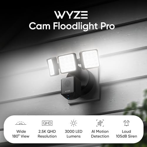 WYZE Floodlight Camera Pro, PCMag Editors' Choice 3000-Lumen LEDs, 2.5K HD Outdoor Security Camera, 180° Wide View, Color Night Vision, Works with Alexa & Google, Wired. Free Expert Setup - Image 2