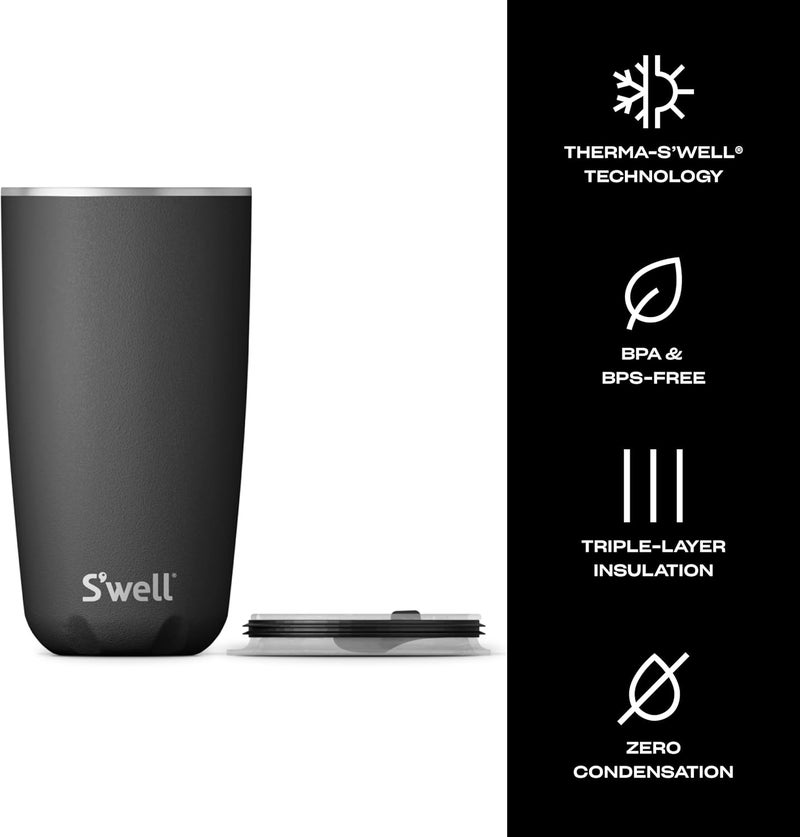 S'well Stainless Steel Tumbler with Slide-Open Lid, 18oz, Onyx, Triple Layered Vacuum Insulated Containers Keeps Drinks Cold for 12 Hours and Hot for 4, BPA Free - Image 3