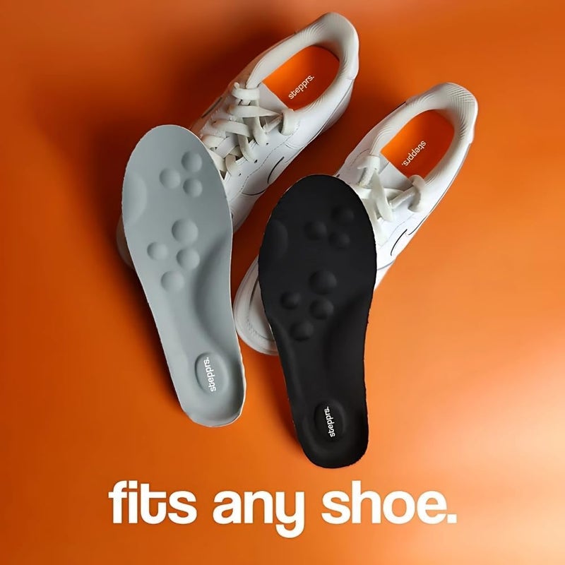 Stepprs Original Stepprs Comfort Shoe Insoles for Men Women Adjustable Size 4D Memory Foam Cloud Soles Arch Support Improved Posture (Gray, US Men 8-13.5) - Image 1