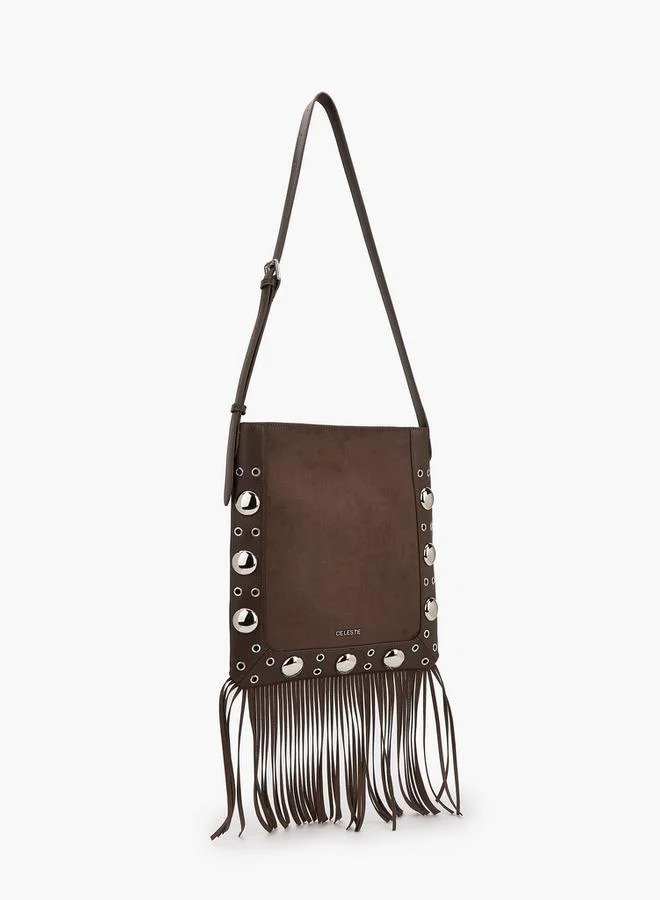 Celeste Studded Shoulder Bag with Fringe Hem