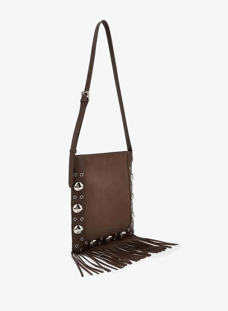 Celeste Brown Studded Shoulder Bag with Fringe Hem for Women | Best Price UAE