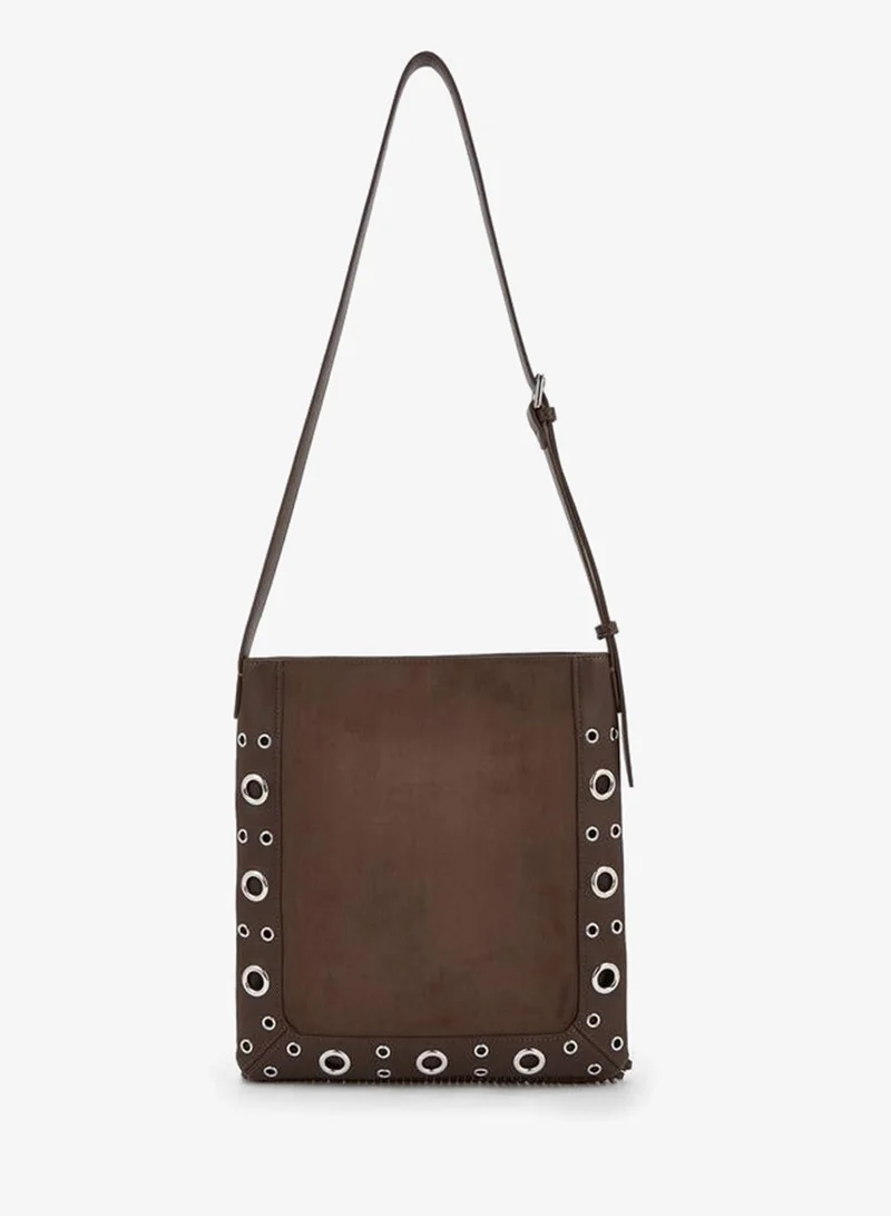 Celeste Brown Studded Shoulder Bag with Fringe Hem for Women | Best Price UAE