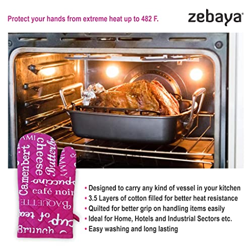 zebaya home 100% Cotton Designer Apron & Oven Mitten with Pot Holder Set - Image 4
