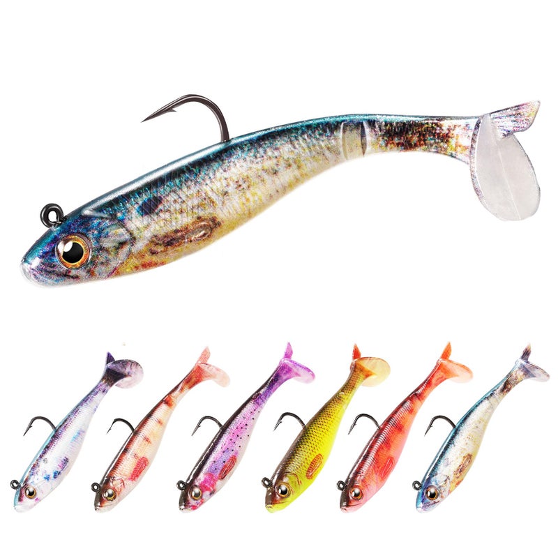FONMANG 6-Piece Swim Baits for Bass Fishing, Pre-Rigged Jig Heads Soft Plastic Walleye Fishing Lures, Paddle Tail Swimbaits for Bass Fishing, Fishing Bait for Freshwater Saltwater Gifts - Image 1