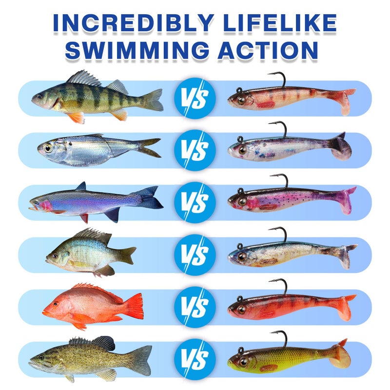 FONMANG 6-Piece Swim Baits for Bass Fishing, Pre-Rigged Jig Heads Soft Plastic Walleye Fishing Lures, Paddle Tail Swimbaits for Bass Fishing, Fishing Bait for Freshwater Saltwater Gifts - Image 5