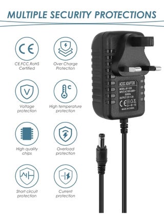 12V 2A AC/DC Adapter UK Plug, 100-240V 12V Power Supply Adapter Charger, 50/60hz Adapter Transformer with 5.5mm x 2.5mm Jack for Led Strips Lights Audio/Video LCD Wireless Router Security CCTV Camera - view 3