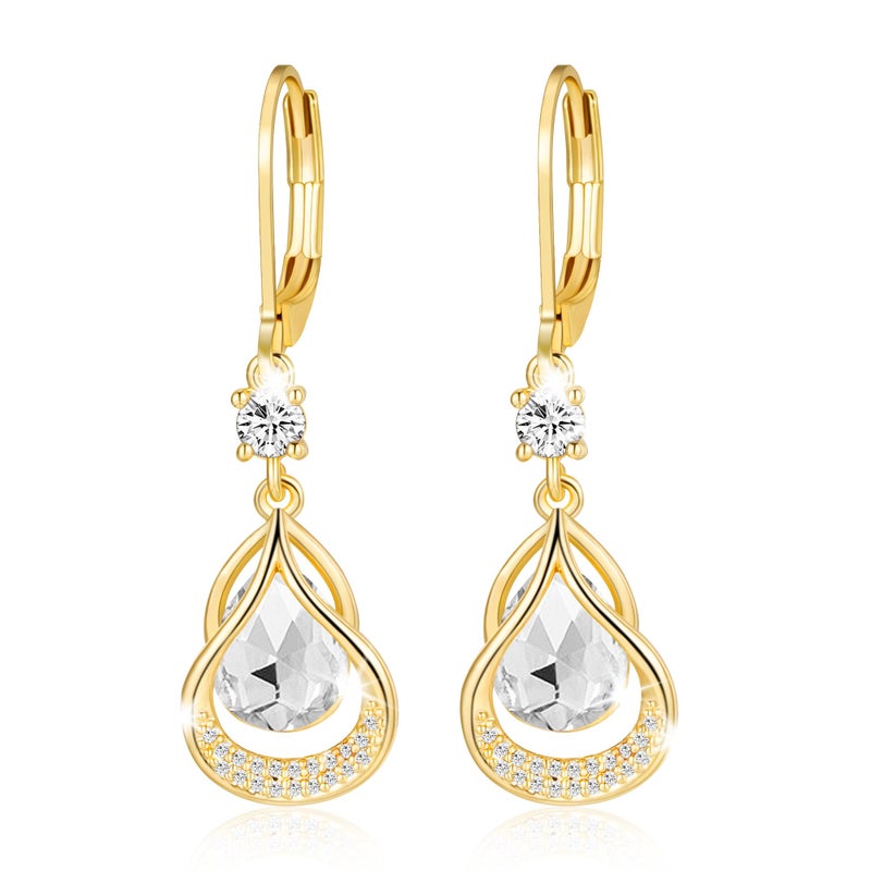 BELLINO Dangle Earrings Trendy Leverback Birthstone Earrings 14K White Gold Teardrop Dangle Earrings Fine Jewelry Birthday Gifts for Women (Gold April) - Image 1