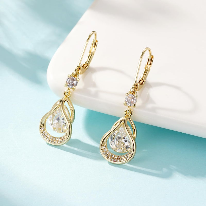 BELLINO Dangle Earrings Trendy Leverback Birthstone Earrings 14K White Gold Teardrop Dangle Earrings Fine Jewelry Birthday Gifts for Women (Gold April) - Image 4