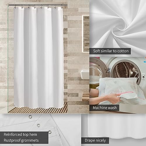 ALYVIA SPRING Stall Fabric Shower Curtain Liner Waterproof - 48" x 72", Soft & Lightweight Stall Size Shower Curtain with Magnets, Machine Washable - 48x72, White - Image 3
