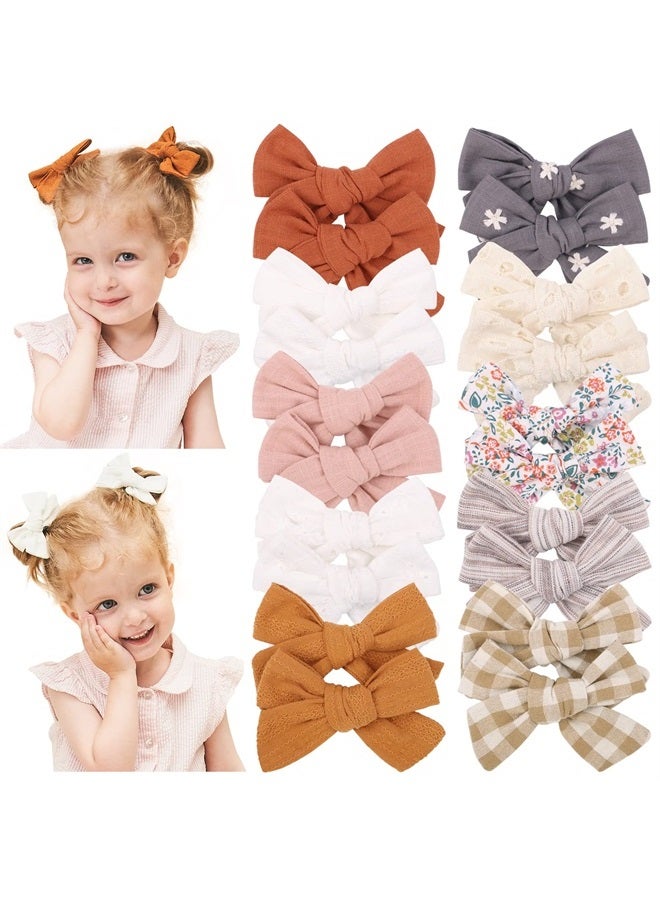 20PCS 3.6 Inches Baby Girls Linen Hair Bows Clips 10 Colors Fully Lined Hair Barrettes Accessories for Babies Infant Toddlers Kids in Pairs
