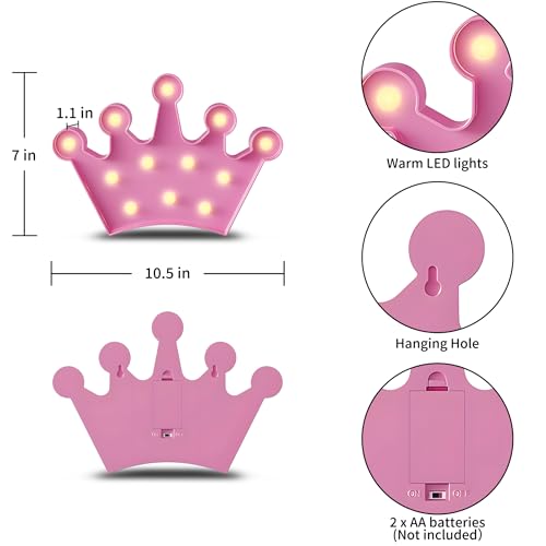 YiaMia Crown Pink Room Decor, Princess Decor for Girls Room, Princess Party Decorations, Birthday, Battery Powered Night Light for Girls - Image 2