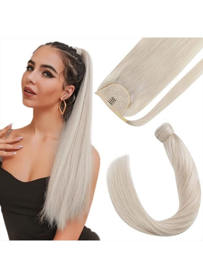 Ve Sunny [Smooth]Ve Sunny Ponytail Extensions Human Hair Platinum Blonde Ponytail Hair Extensions Platinum Blonde Clip in Ponytail Hair Extensions Blonde Ponytail Human Hair Extensions Blonde 80g 20Inch  - Image 1