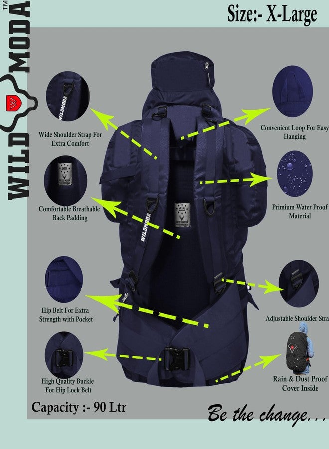 WILD MODA 90L Camping Rucksack with Shoe Compartment & Laptop Pocket (Blue) - Image 3