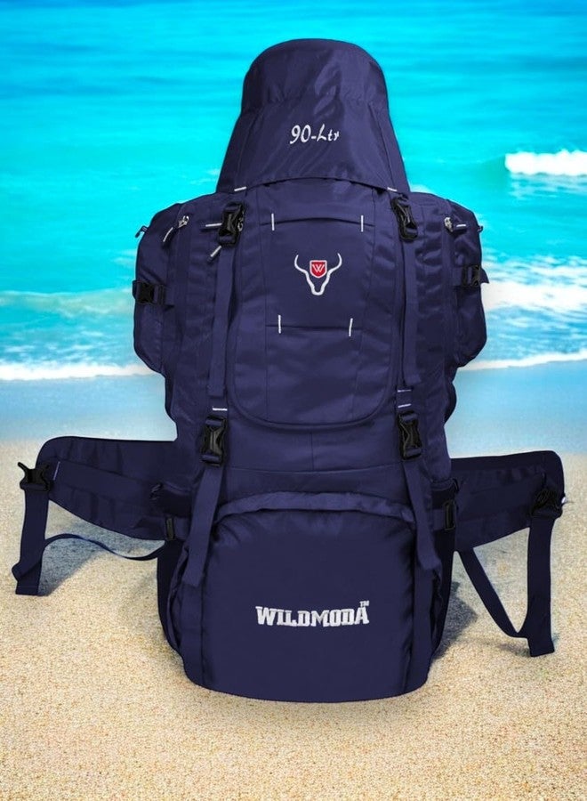 WILD MODA 90L Camping Rucksack with Shoe Compartment & Laptop Pocket (Blue) - Image 2