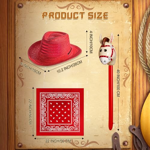 Toulite 36 Pcs Western Cowboy Party Costume Set Cowboy Hats Paisley Bandanas Inflatable Stick Horses for Western Party FavorsMix Color - Image 5