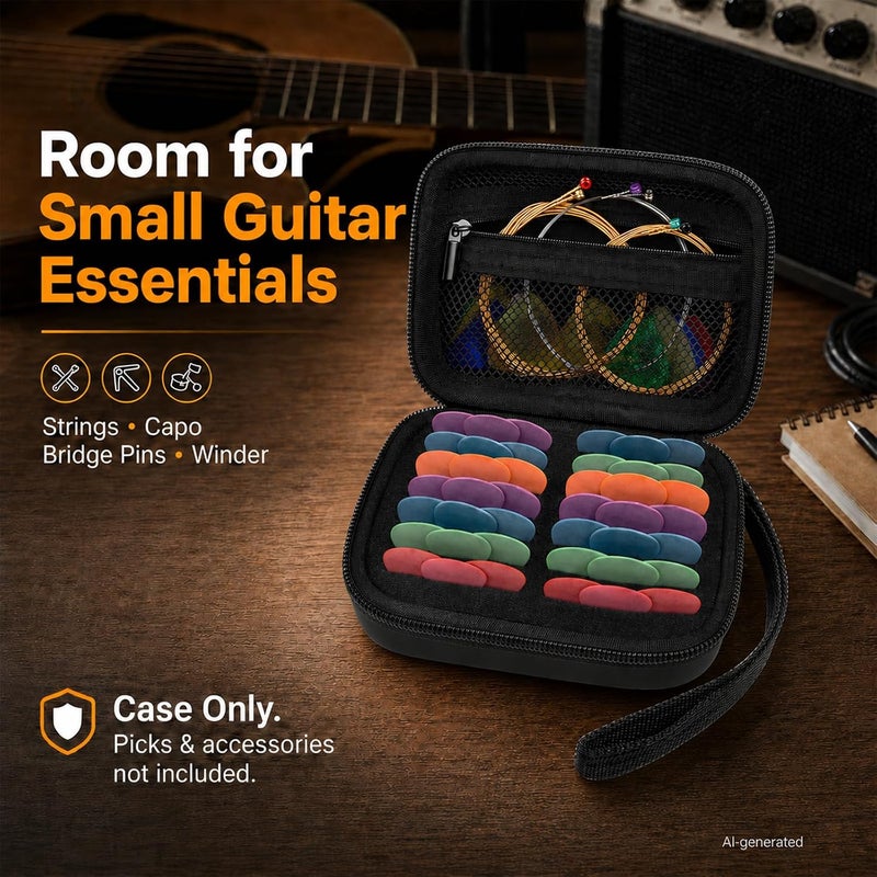 ALKOO 70+ Guitar Pick Holder Case for Fender for D'Addario for ChromaCast for JIM DUNLOP for Acoustic Strings, Guitar Pick Organizer, Capo, String Winder, Bridge Pins, Guitar Player Accessory Kit (Black) - Image 2