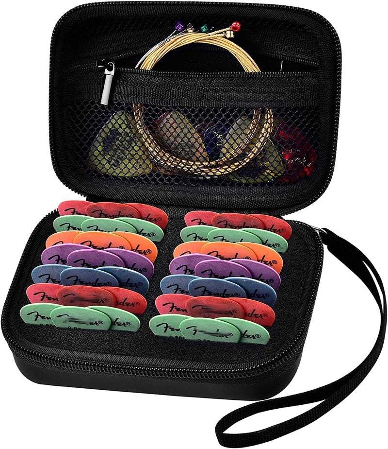 ALKOO 70+ Guitar Pick Holder Case for Fender for D'Addario for ChromaCast for JIM DUNLOP for Acoustic Strings, Guitar Pick Organizer, Capo, String Winder, Bridge Pins, Guitar Player Accessory Kit (Black) - Image 1