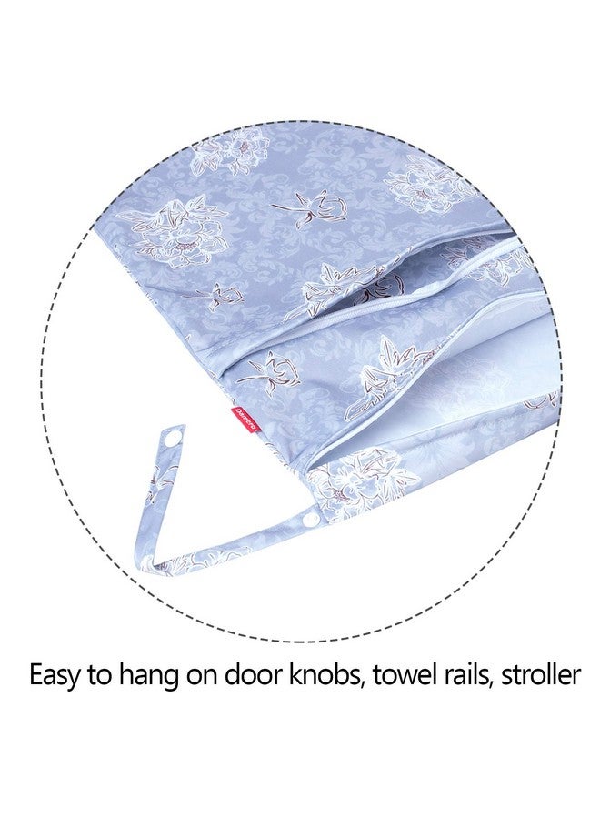 Damero 3 قطع حقيبة رطبة وجافة لحفاضات القماش وملابس السباحة مثالية للسفر والتمارين وغرفة الرعاية النهارية واسعة ومقاومة للماء (زهور رمادية) - Image 4